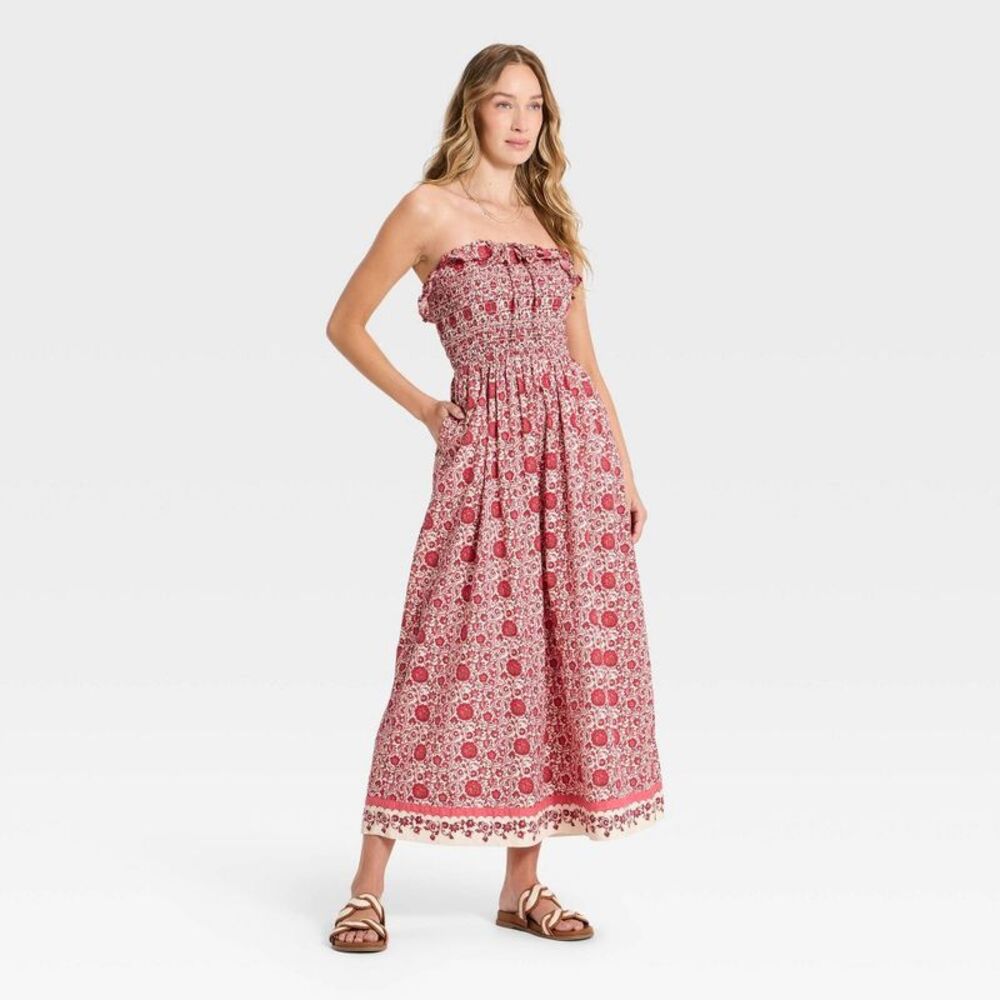 Women's Cotton Maxi Pullover Sundress - Universal Thread Pink Floral XS - Picture 3 of 4